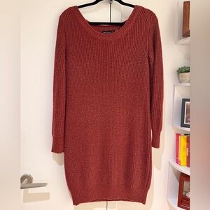 Moda Ribbed Crew Neck Sweater Dress, Burnt Orange, Small